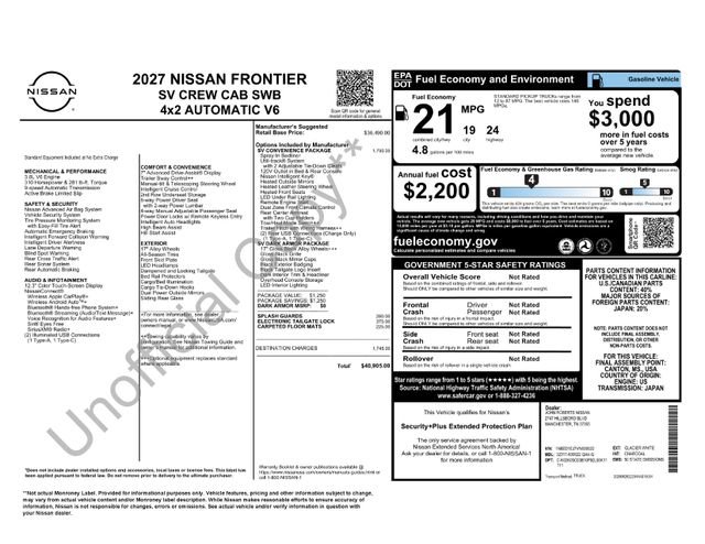 New 2027 Nissan Frontier SV w/ SV Convenience Package RWD image 2