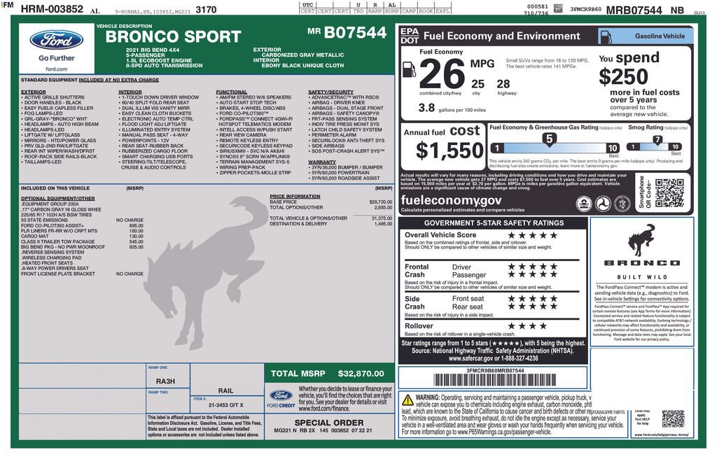 Certified 2021 Ford Bronco Sport Big Bend w/ Big Bend Package (96B) AWD/4WD image 26