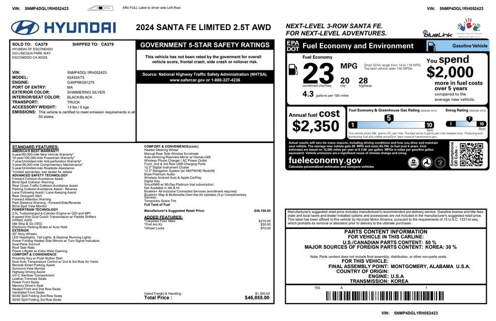 Used 2024 Hyundai Santa Fe Limited AWD/4WD image 4