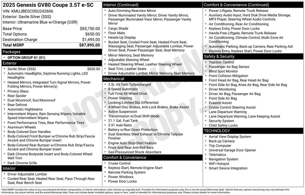 Used 2025 Genesis GV80 3.5T e-SC image 2