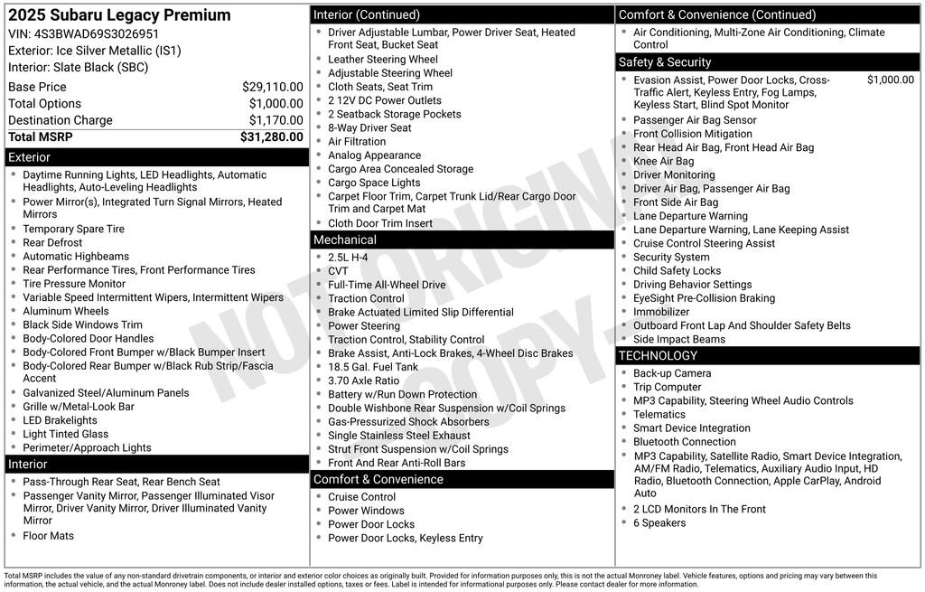 Certified 2025 Subaru Legacy Premium AWD/4WD image 26