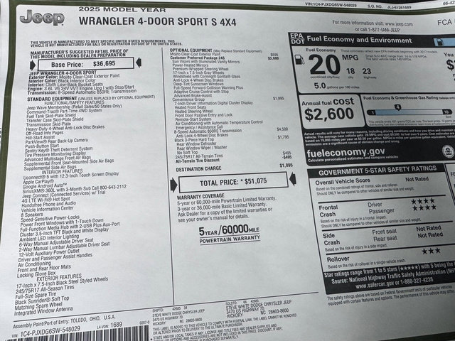 New 2025 Jeep Wrangler Unlimited Sport image 30