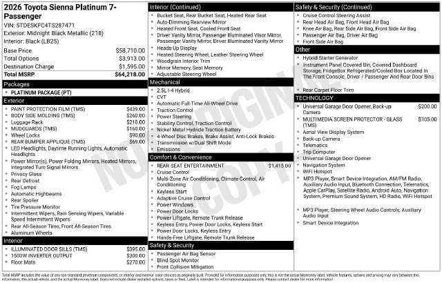 New 2026 Toyota Sienna Platinum AWD/4WD image 7