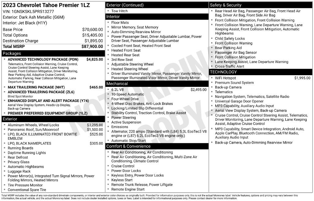 Certified 2023 Chevrolet Tahoe Premier w/ Advanced Technology Package AWD/4WD image 7