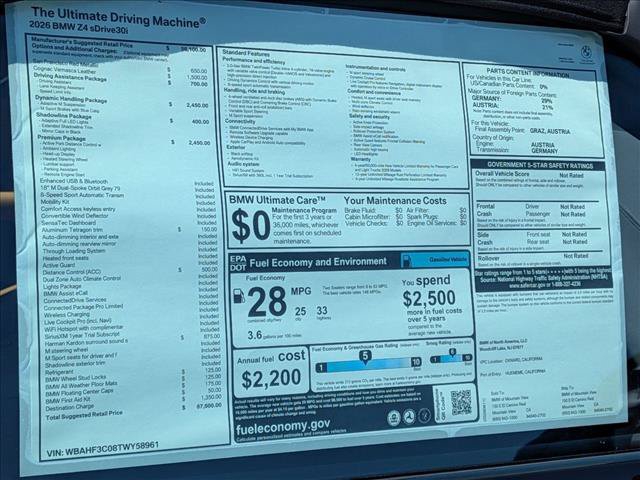 New 2026 BMW Z4 sDrive30i w/ Premium Package RWD image 18