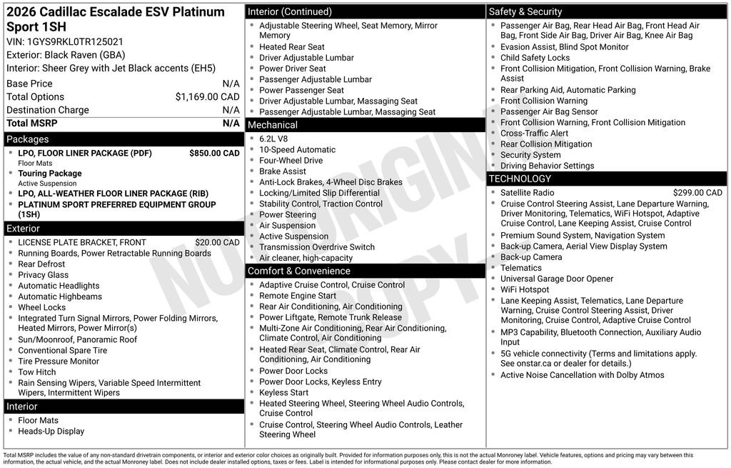 Used 2026 Cadillac Escalade ESV Platinum Sport w/ LPO, Floor Liner Package AWD/4WD image 37