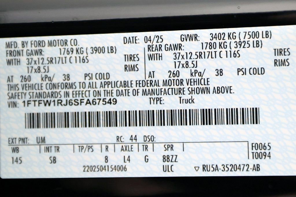 Used 2025 Ford F150 Raptor w/ Equipment Group 803A Raptor R image 61