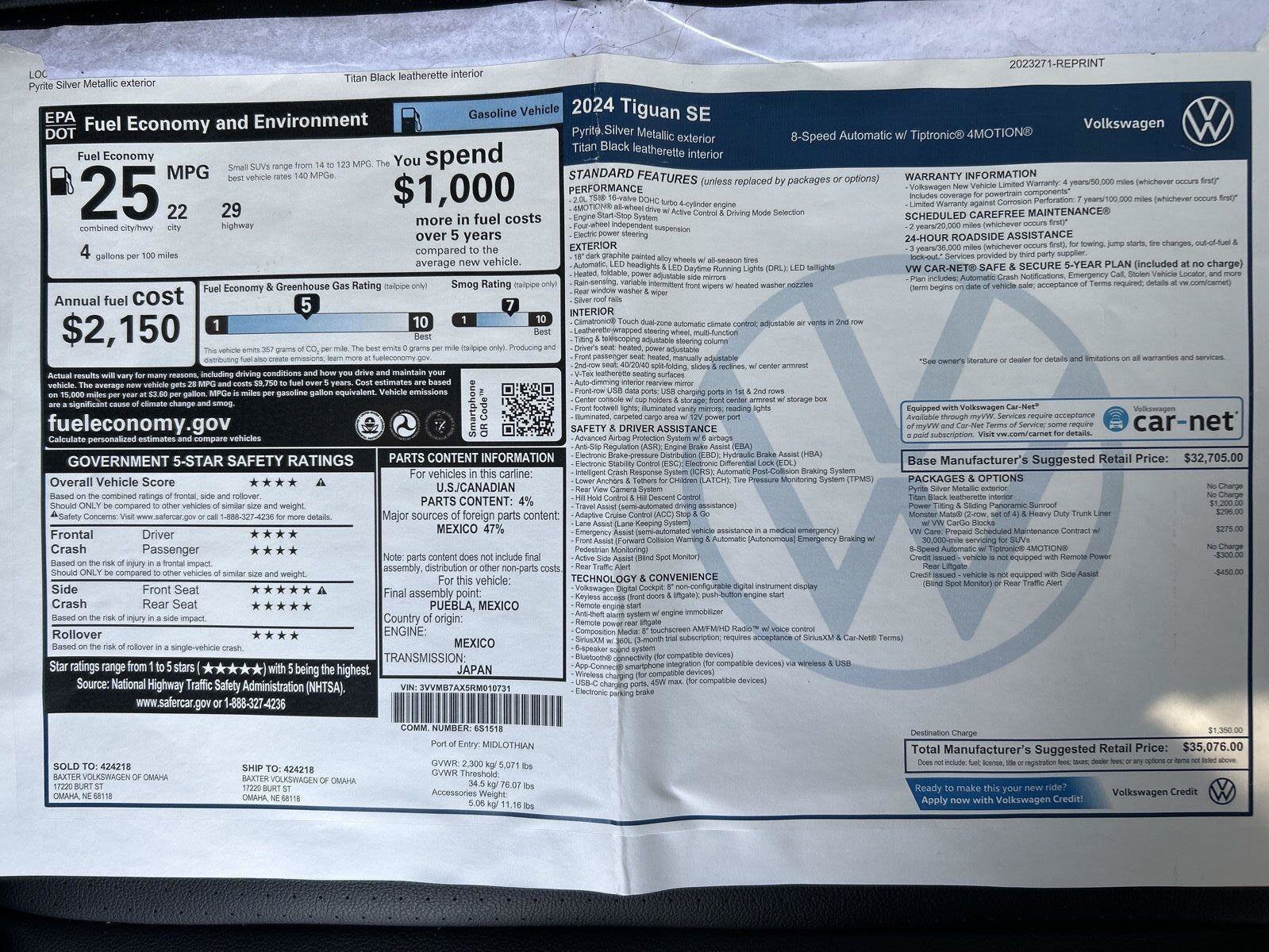 Certified 2024 Volkswagen Tiguan SE AWD/4WD image 22