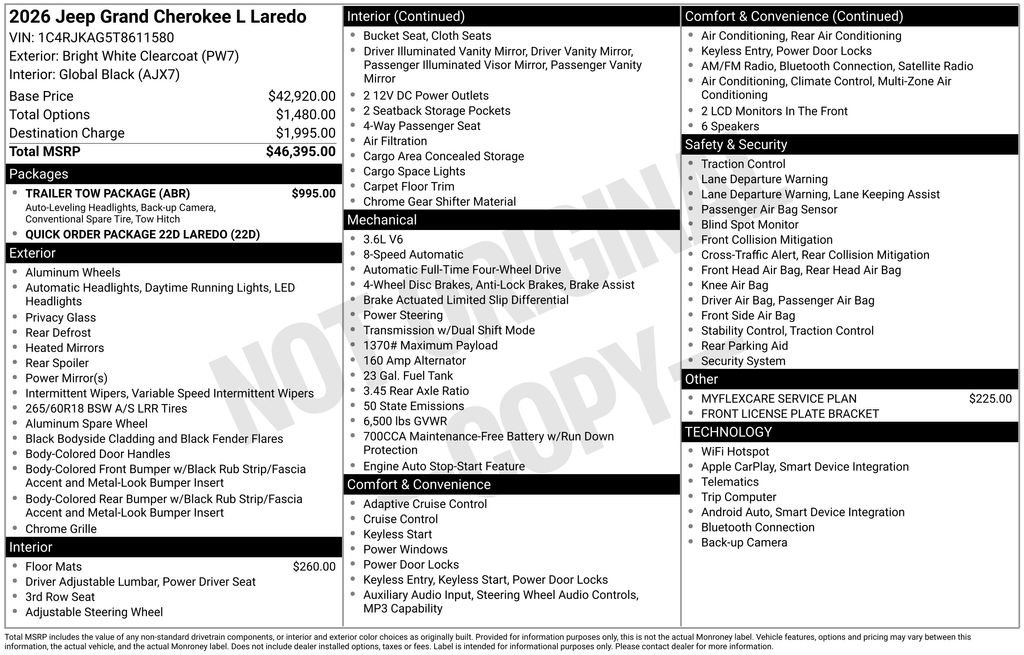 New 2026 Jeep Grand Cherokee L Laredo w/ Trailer Tow Package AWD/4WD image 6
