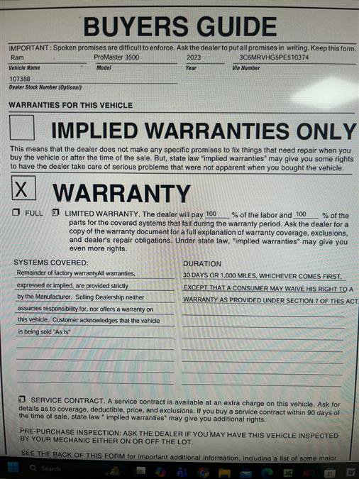 Used 2023 RAM ProMaster 3500 image 8