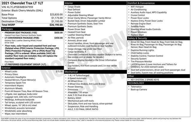 Certified 2021 Chevrolet Trax LT w/ Premium Seat Package image 7