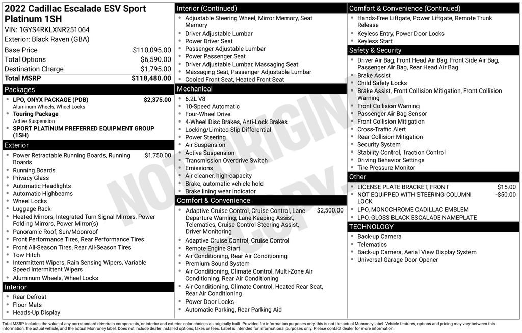 Used 2022 Cadillac Escalade ESV Sport Platinum w/ LPO, ONYX Package AWD/4WD image 1
