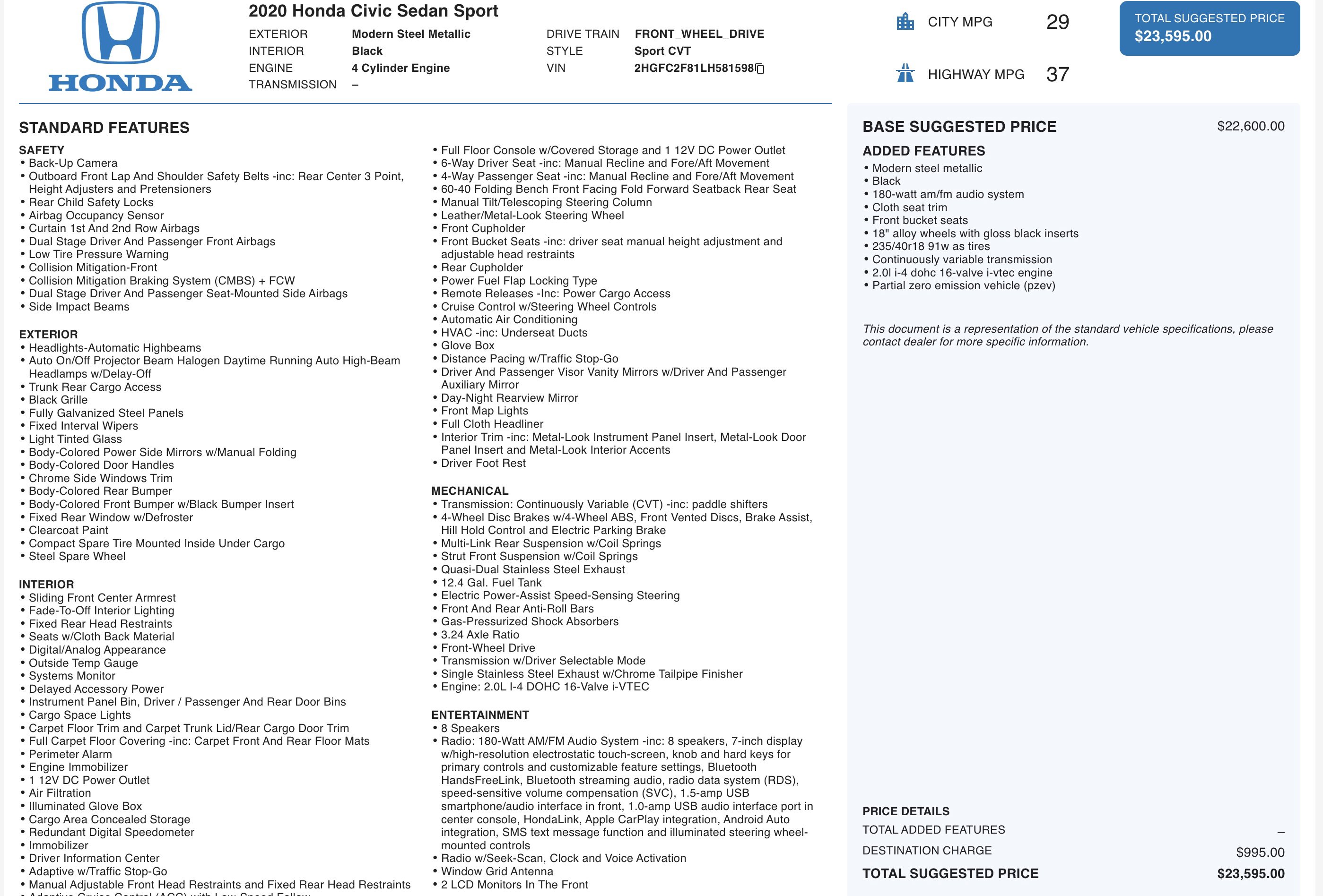 Used 2020 Honda Civic Sport image 5