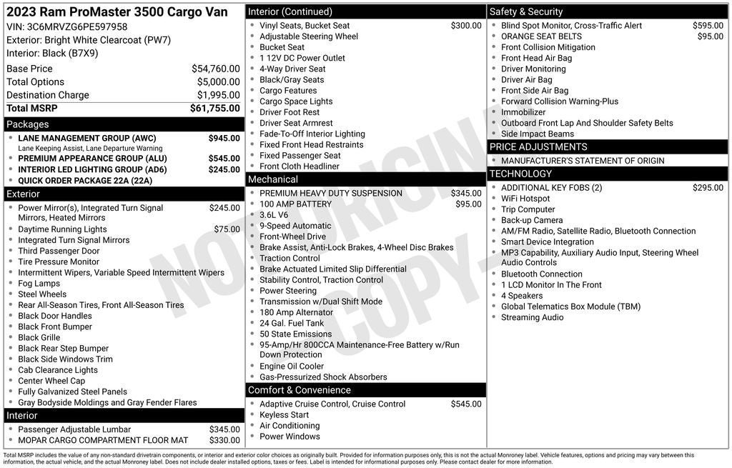 Used 2023 RAM ProMaster 3500 w/ Lane Management Group FWD image 30