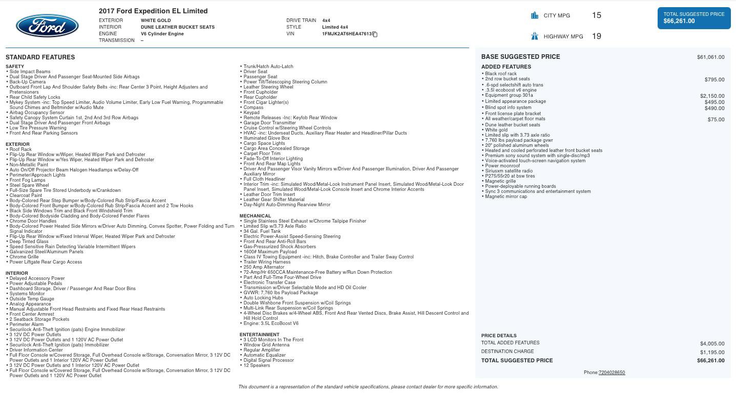 Used 2017 Ford Expedition EL Limited w/ Equipment Group 301A image 2