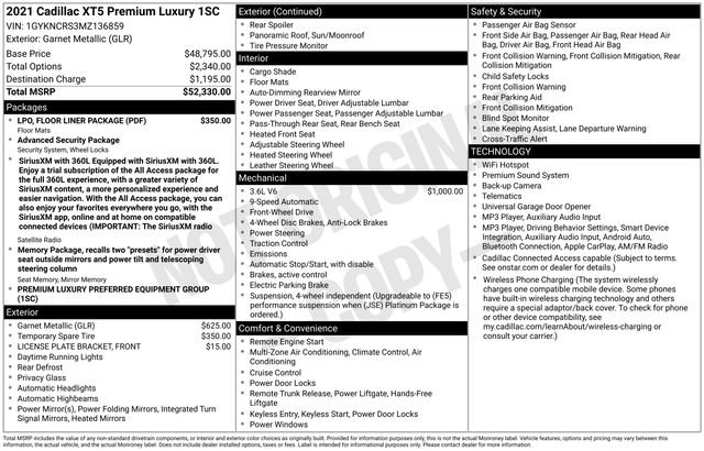 Used 2021 Cadillac XT5 Premium Luxury w/ LPO, Floor Liner Package FWD image 7