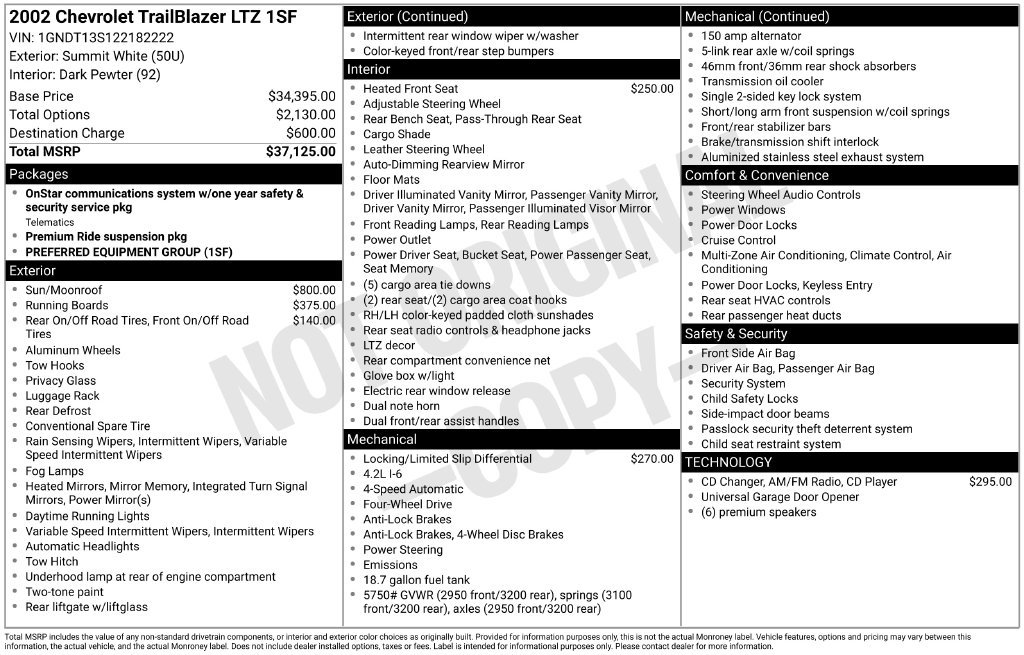Used 2002 Chevrolet TrailBlazer LTZ AWD/4WD image 2