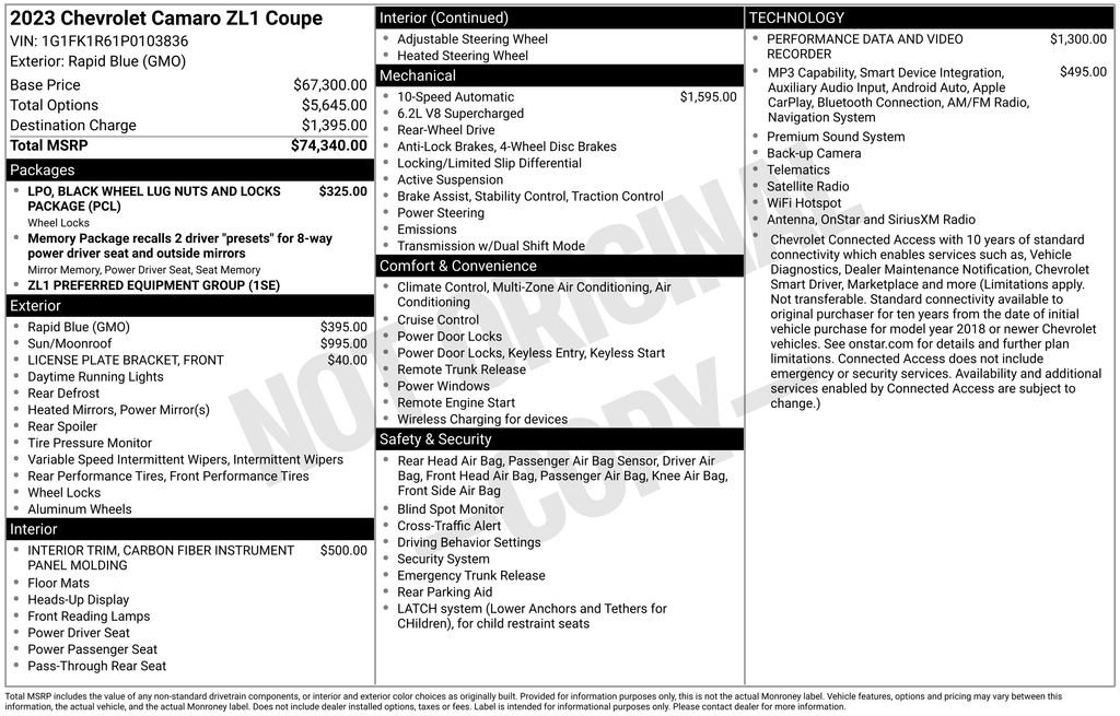 Used 2023 Chevrolet Camaro ZL1