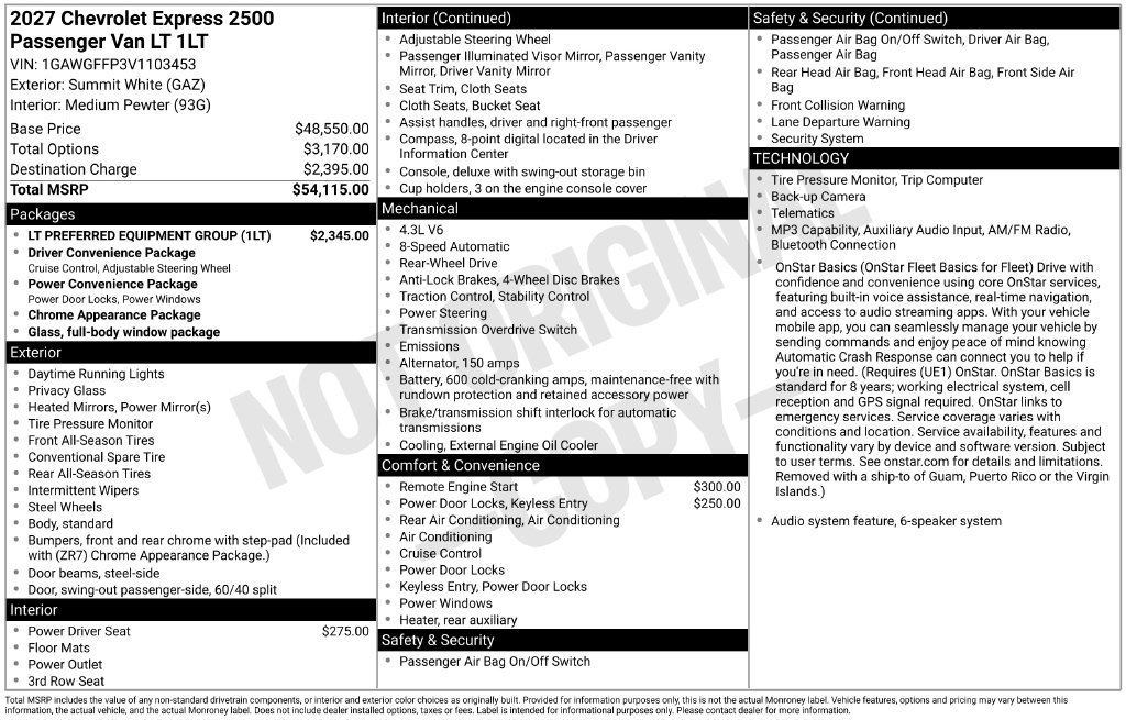 New 2027 Chevrolet Express 2500 LT w/ LT Preferred Equipment Group RWD image 6
