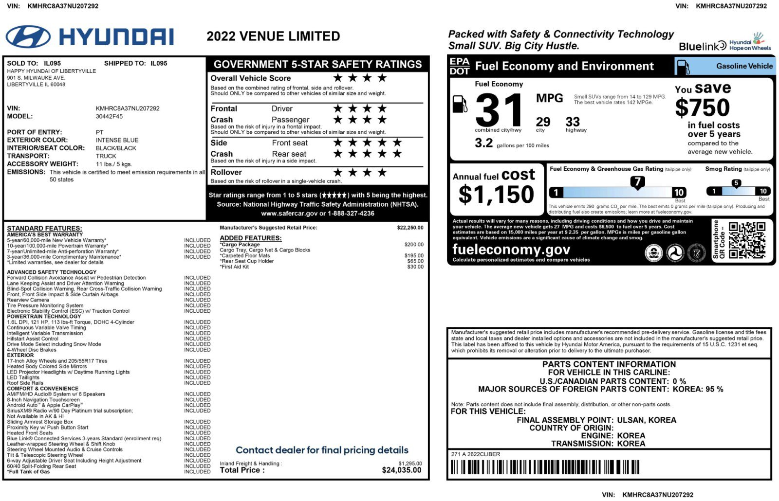 Used 2022 Hyundai Venue Limited w/ Cargo Package image 50