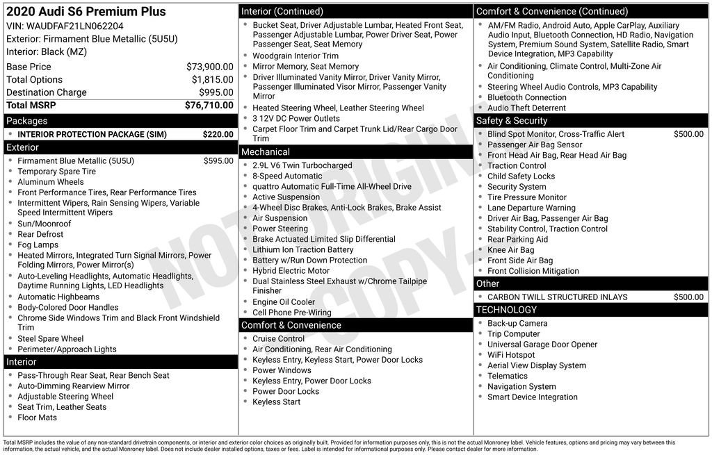 Used 2020 Audi S6 Premium Plus w/ Interior Protection Package image 10