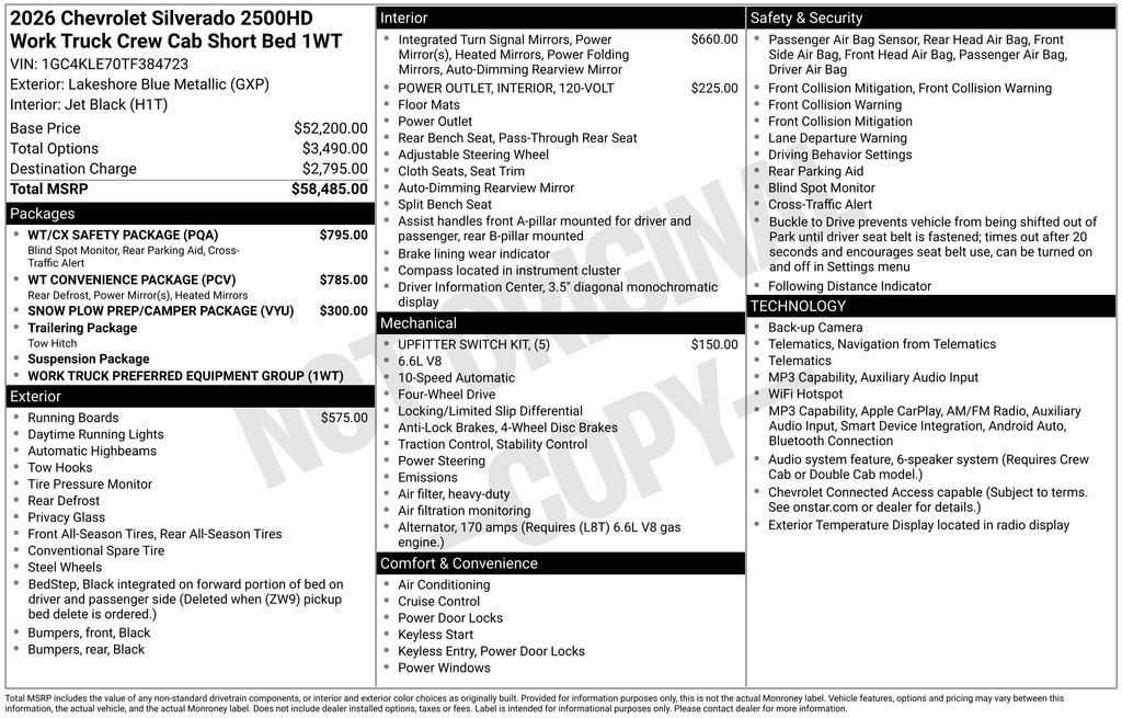 New 2026 Chevrolet Silverado 2500 W/T w/ WT/CX Safety Package AWD/4WD image 6