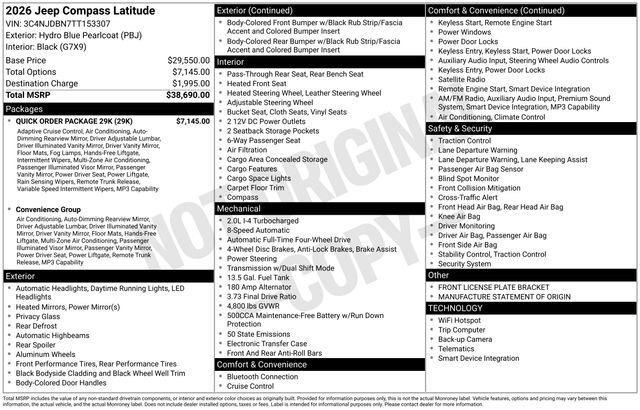 New 2026 Jeep Compass Latitude w/ Quick Order Package 29K AWD/4WD image 38