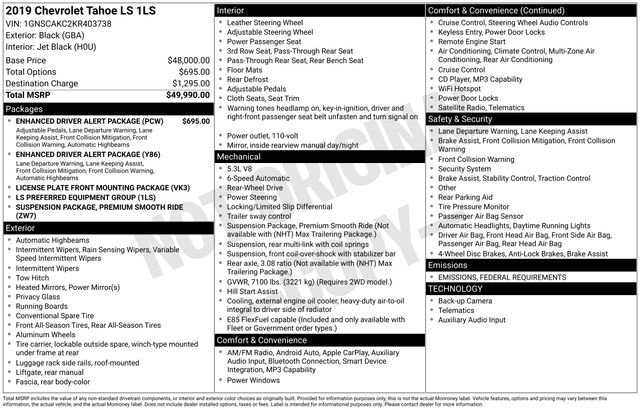 Used 2019 Chevrolet Tahoe LS w/ Enhanced Driver Alert Package image 6