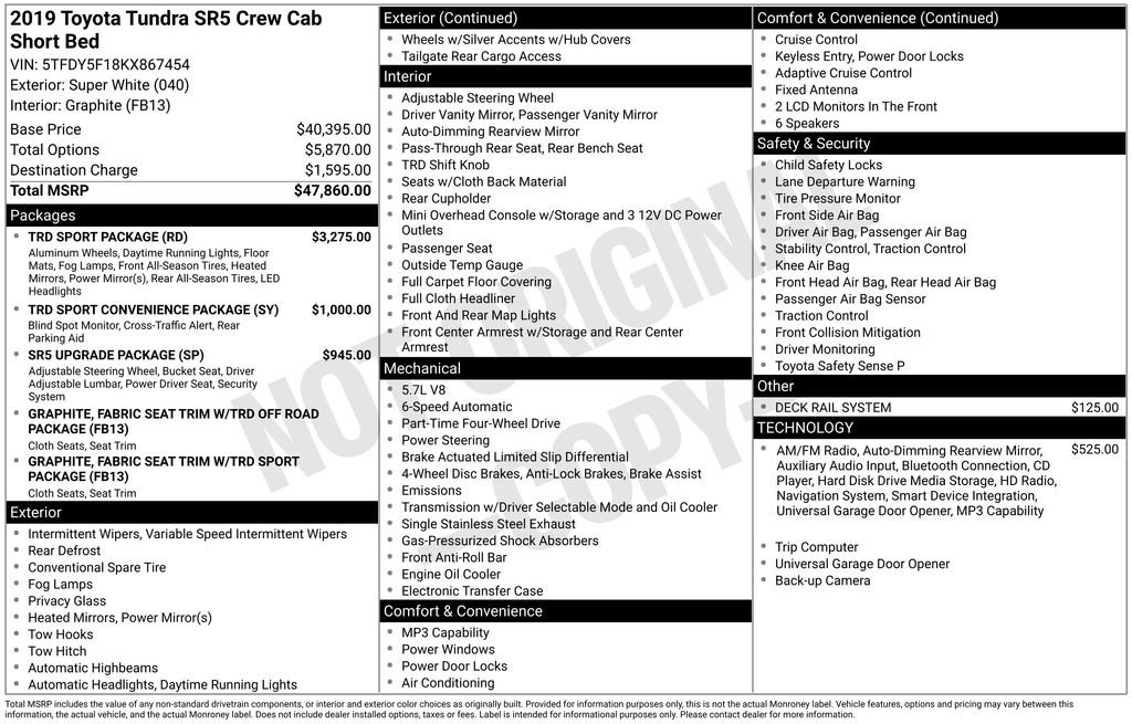 Used 2019 Toyota Tundra SR5 w/ TRD Sport Package AWD/4WD image 27