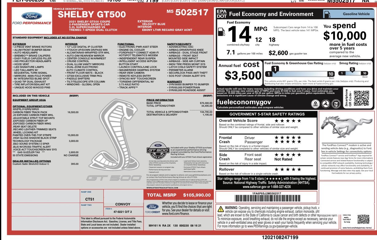 Used 2021 Ford Mustang Shelby GT500 w/ Carbon Fiber Track Pack RWD image 5