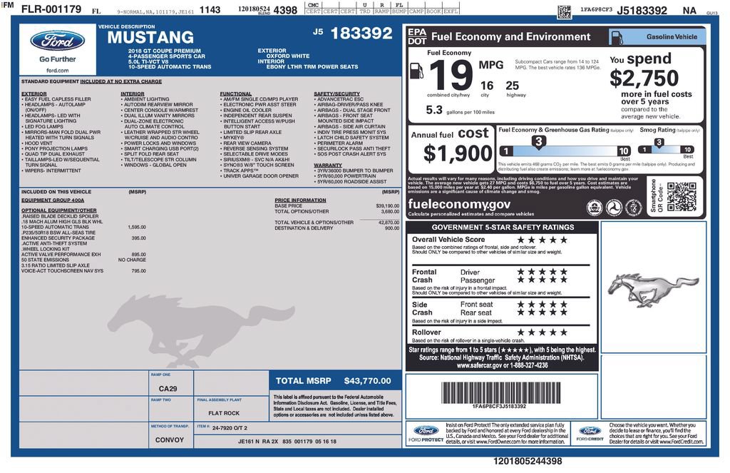 Used 2018 Ford Mustang GT Premium w/ Enhanced Security Package RWD image 8