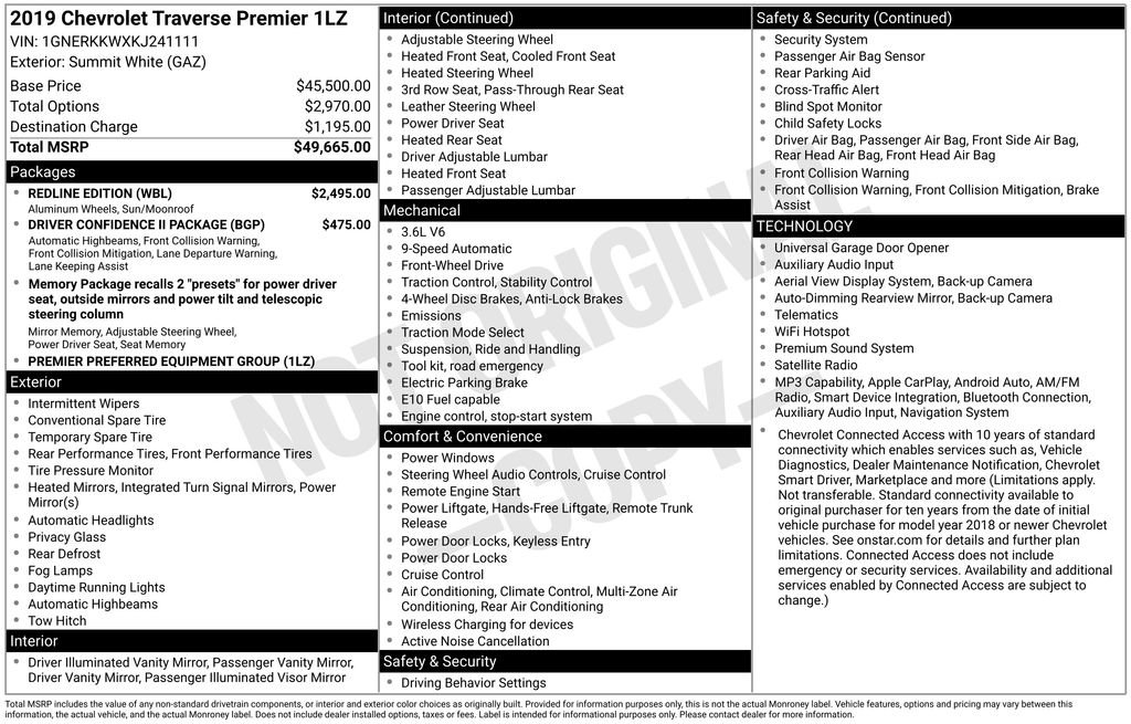 Used 2019 Chevrolet Traverse Premier w/ Redline Edition image 6