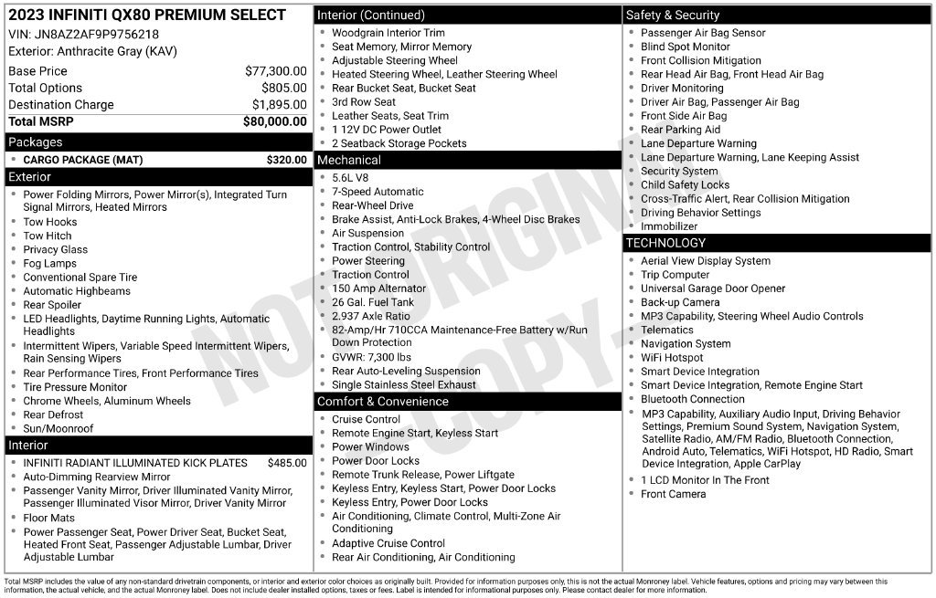 Certified 2023 INFINITI QX80 Premium Select w/ Cargo Package RWD image 35