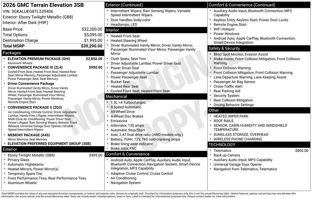 New 2026 GMC Terrain Elevation w/ Elevation Premium Package AWD/4WD image 24