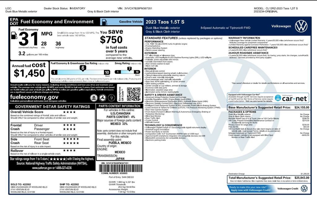 Used 2023 Volkswagen Taos S image 3