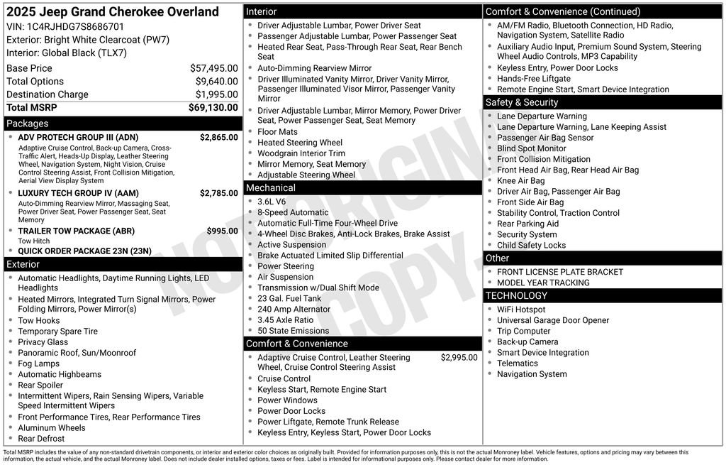 New 2025 Jeep Grand Cherokee Overland w/ Adv Protech Group III AWD/4WD image 6