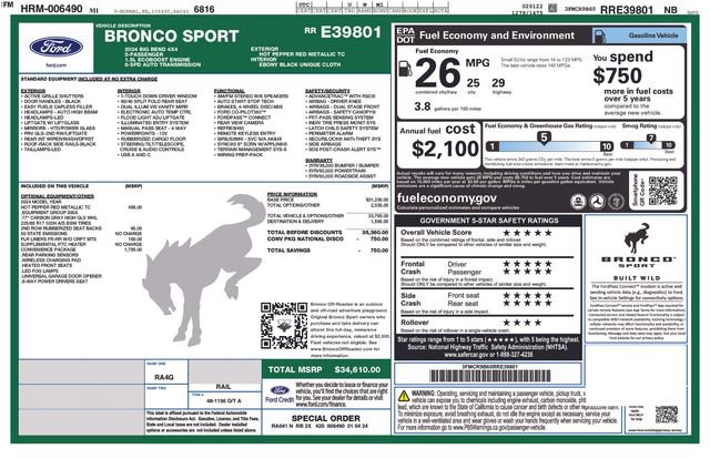 Used 2024 Ford Bronco Sport Big Bend w/ Convenience Package AWD/4WD image 31