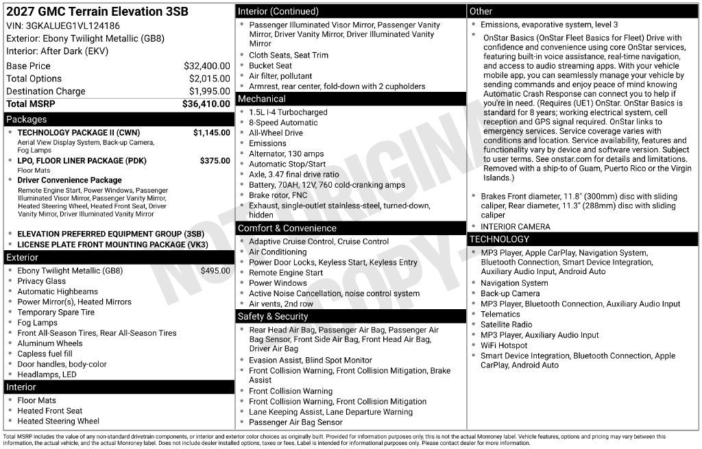 New 2027 GMC Terrain Elevation w/ Technology Package II AWD/4WD image 4