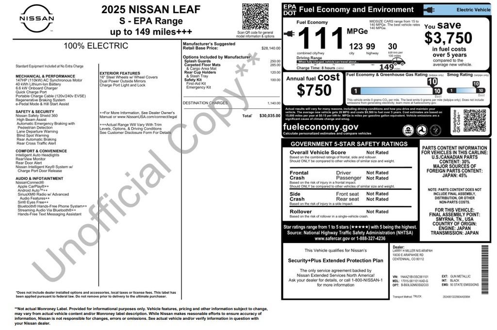 Used 2025 Nissan Leaf S FWD image 2