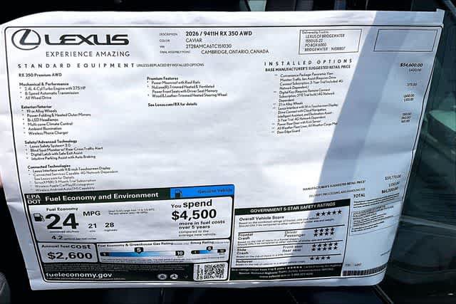 New 2026 Lexus RX 350 Premium w/ Convenience Package AWD/4WD image 14