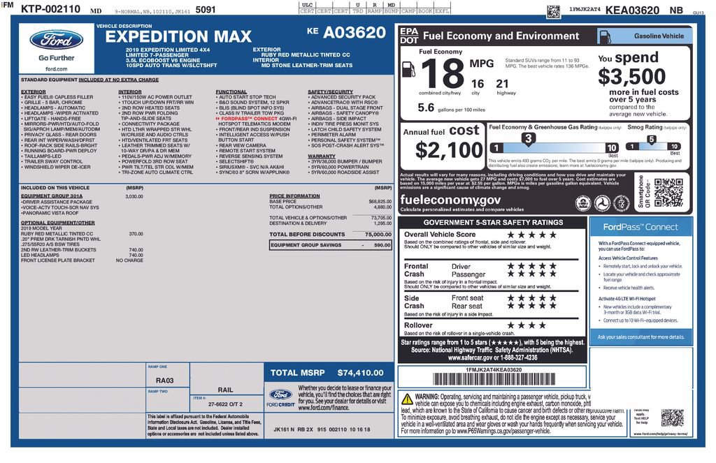 Used 2019 Ford Expedition Max Limited w/ Equipment Group 301A AWD/4WD image 15