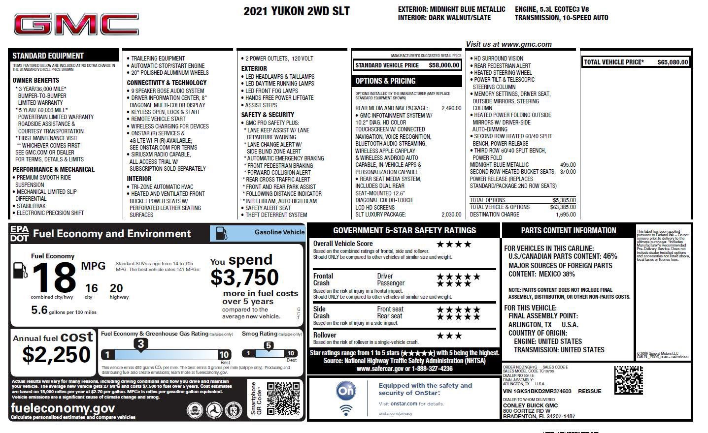 Used 2021 GMC Yukon SLT w/ Rear Media and Nav Package RWD image 4