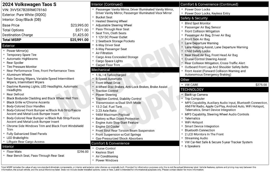Certified 2024 Volkswagen Taos S FWD image 10