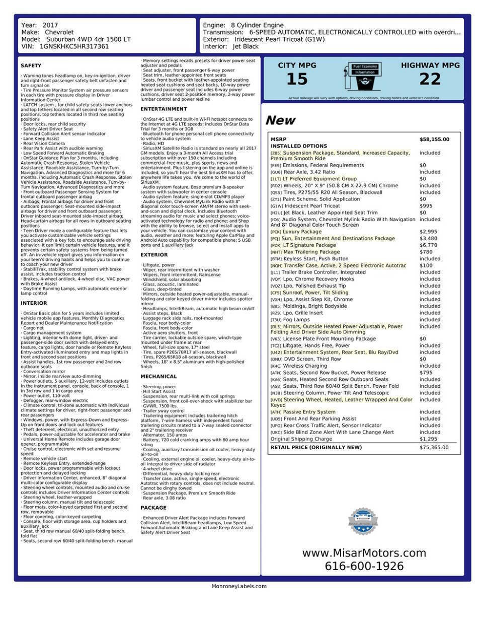 Used 2017 Chevrolet Suburban LT w/ LT Signature Package image 49