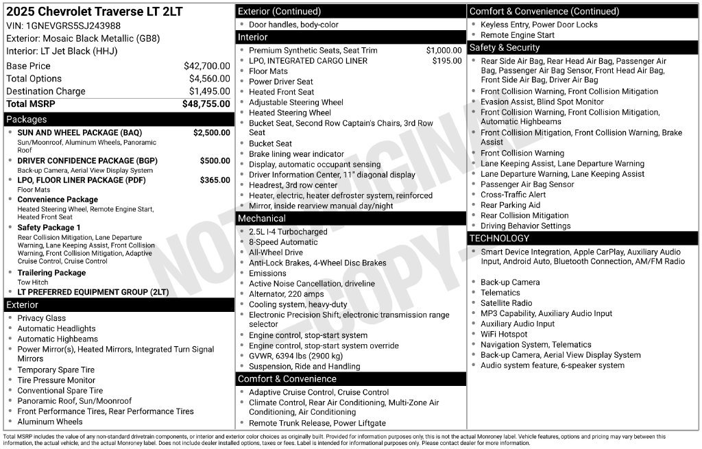 Certified 2025 Chevrolet Traverse LT w/ Sun and Wheel Package AWD/4WD image 7