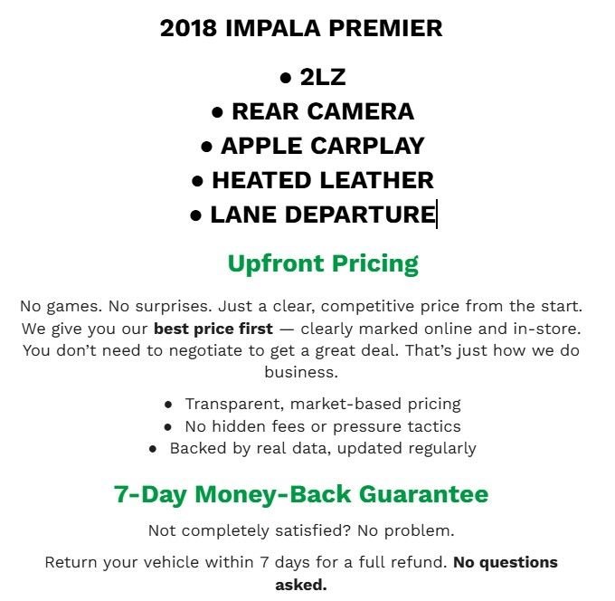 Used 2018 Chevrolet Impala Premier w/ Premier Confidence Package FWD image 2