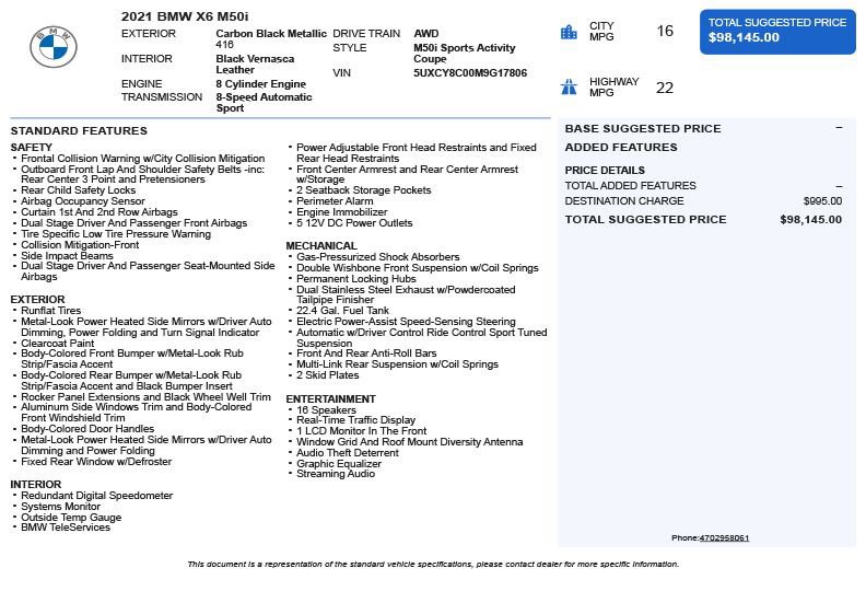 Used 2021 BMW X6 M50i w/ Executive Package image 3