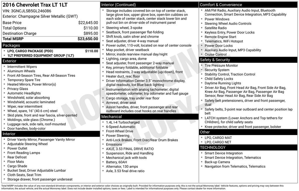 Used 2016 Chevrolet Trax LT w/ LPO, Cargo Package FWD image 15