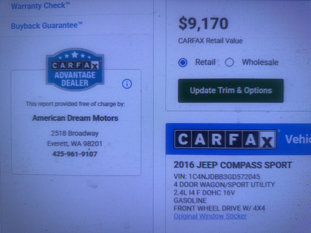 Used 2016 Jeep Compass Sport w/ Power Value Group image 10