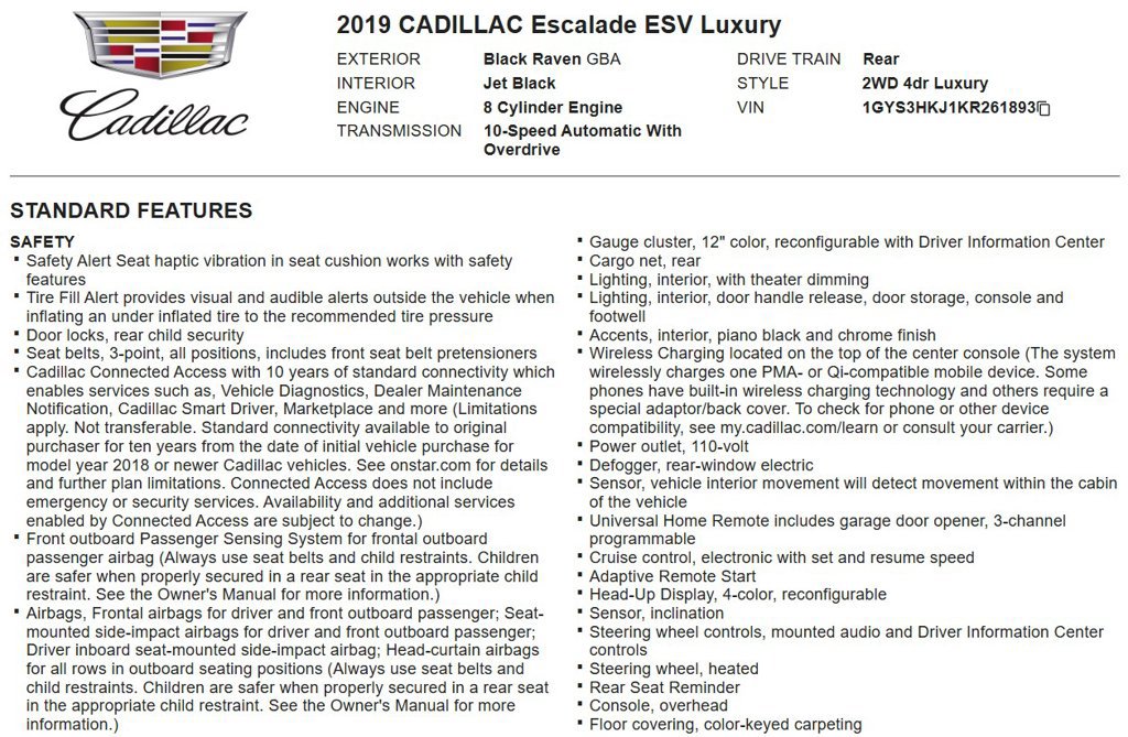 Used 2019 Cadillac Escalade ESV Luxury RWD image 17